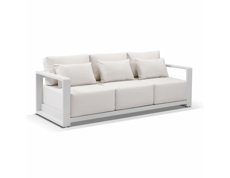 Whitehaven 3 Seater Outdoor Aluminium Lounge with Sunbrella Cushions - Outdoor Aluminium Lounges - White