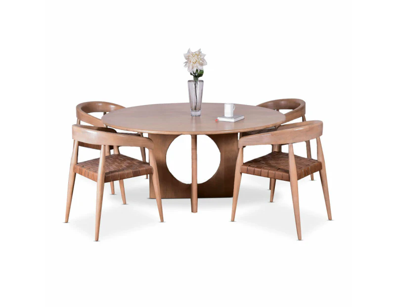 Glenorie Indoor 4 Seater Round Timber Dining Table and Chairs Setting - Dining Settings -