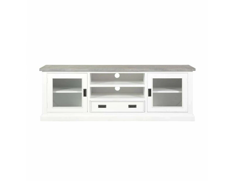 Ashton Entertainment TV Unit in Brushed White with Grey Timber Top - Dining Settings -