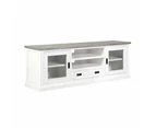 Ashton Entertainment TV Unit in Brushed White with Grey Timber Top - Dining Settings -