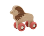 Kaper Kidz Wooden Lion with Silicone Wheels - Sturdy Animal Push Toy