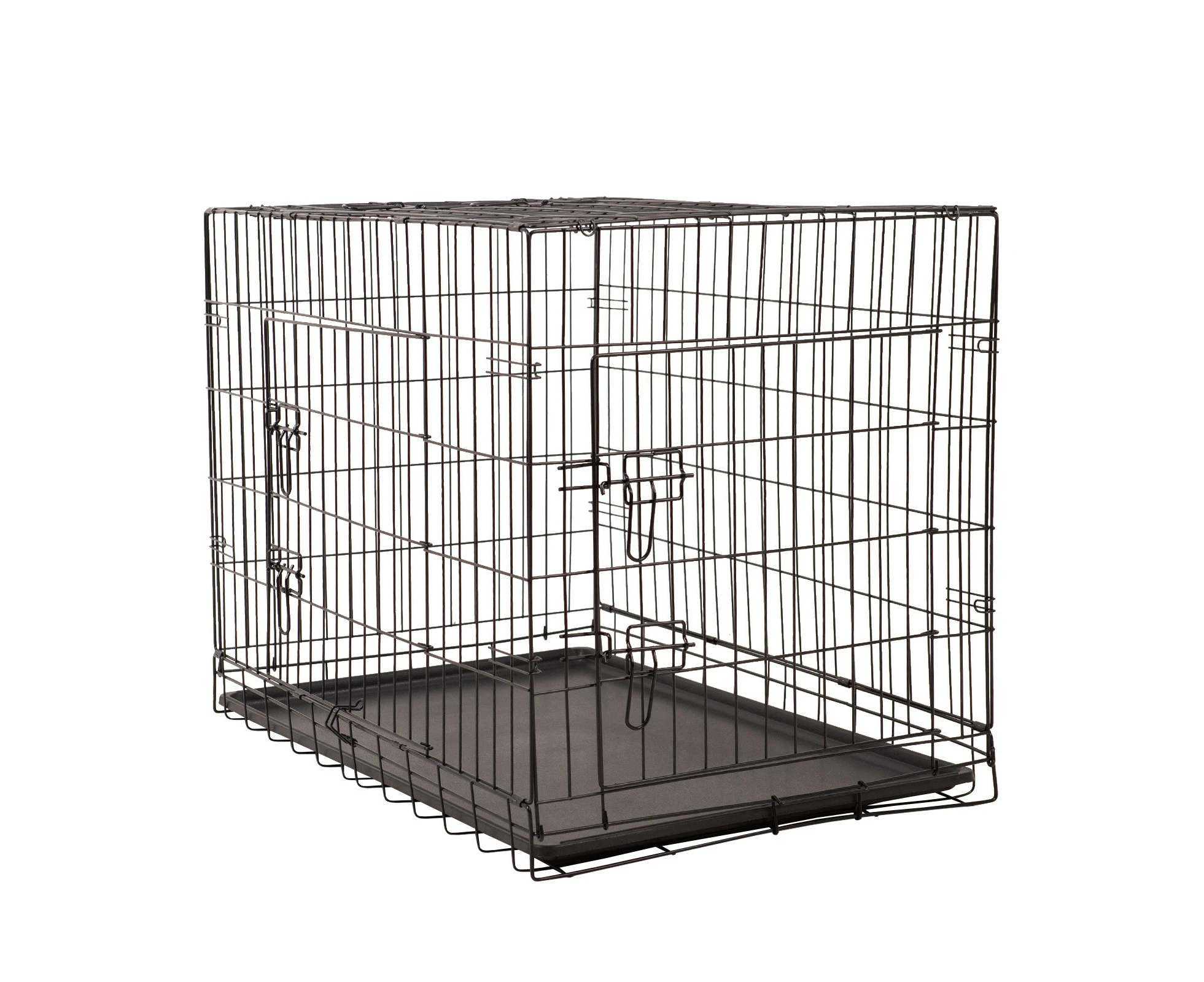 4Paws Dog Cage Pet Crate Cat Puppy Metal Cage ABS Tray Foldable Portable Black - 36" - Black