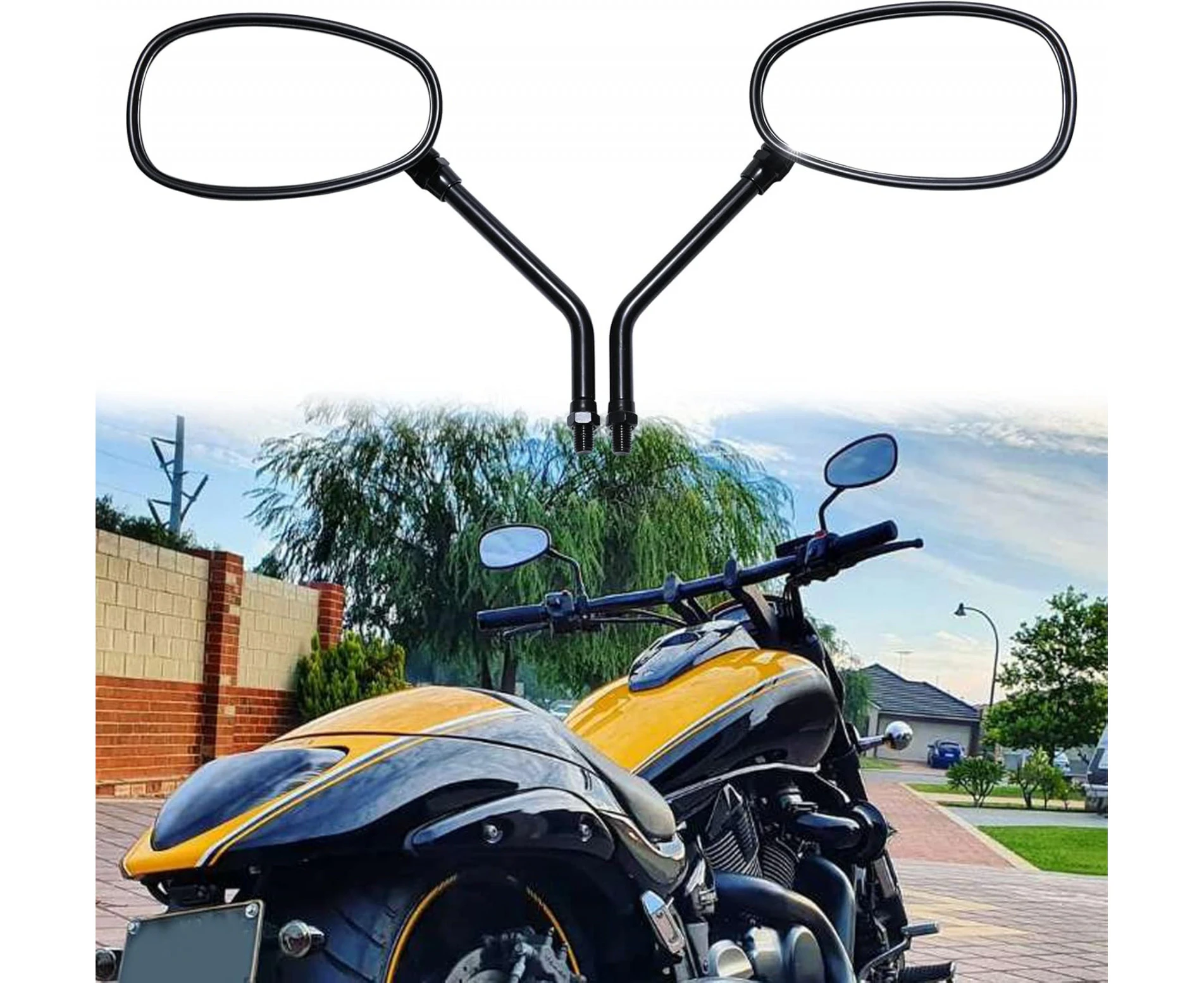 10MM Motorcycle Rectangle Handlebar Rearview Side Mirrors