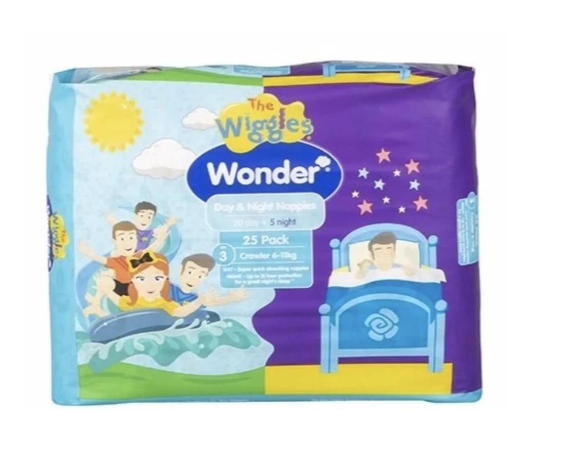 Wonder Pk25 the Wiggles Day & Night Nappies Diapers Crawler 6 - 11 Kg Size 3