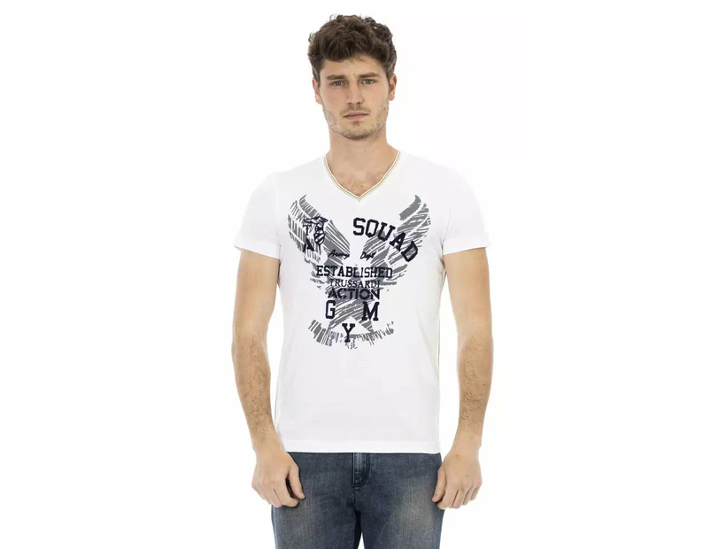 Short Sleeve T-shirt with V-neck and Front Print M Men