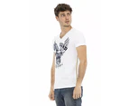 Short Sleeve T-shirt with V-neck and Front Print M Men