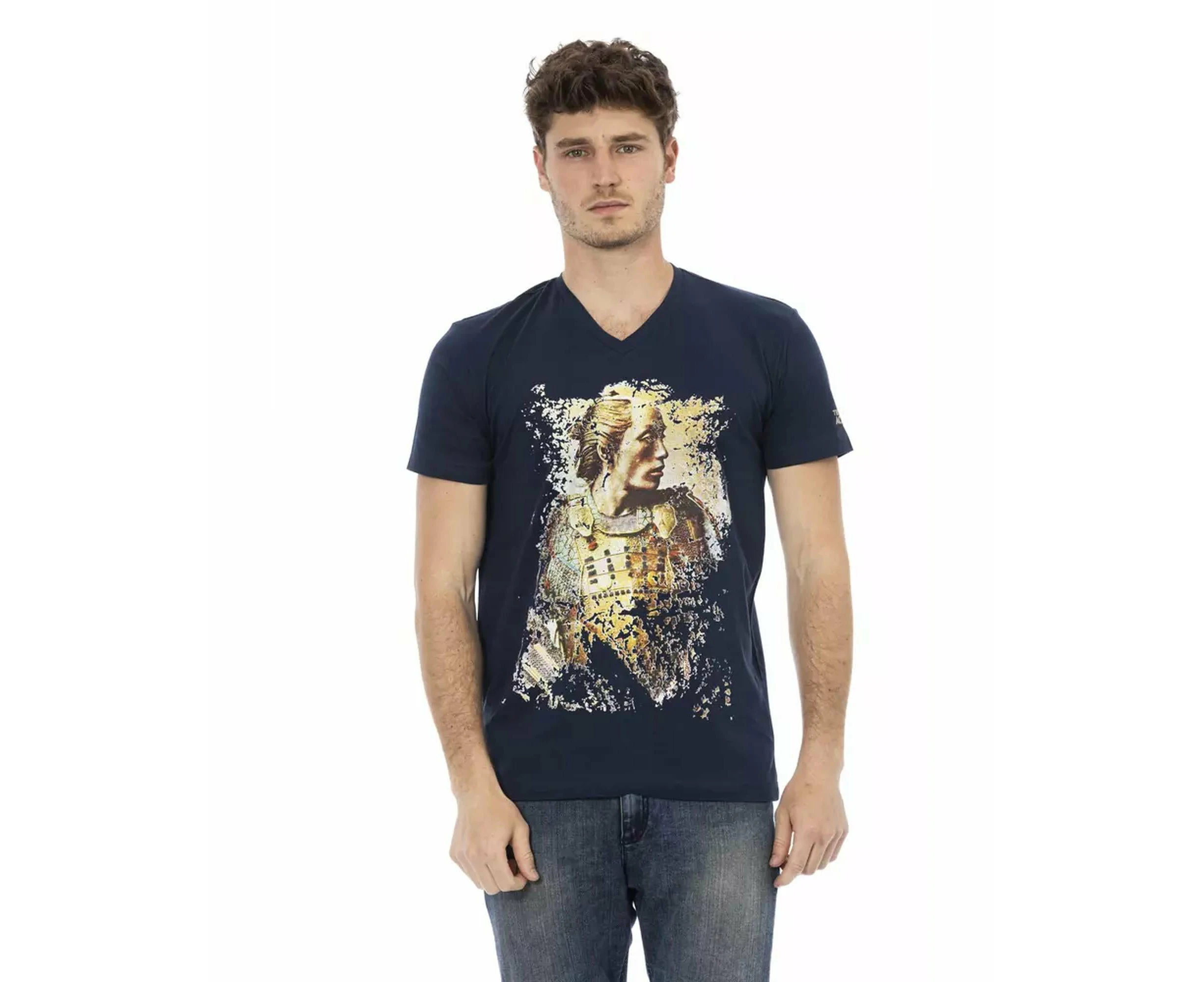 Short Sleeve T-shirt with V-neck and Front Print S Men