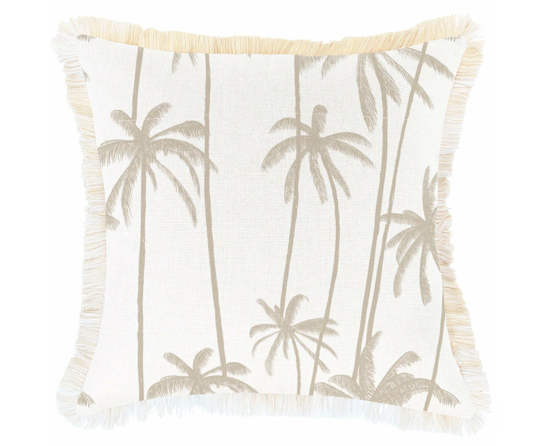 Cushion Cover-Coastal Fringe-Tall-Palms-Beige-45cm x 45cm