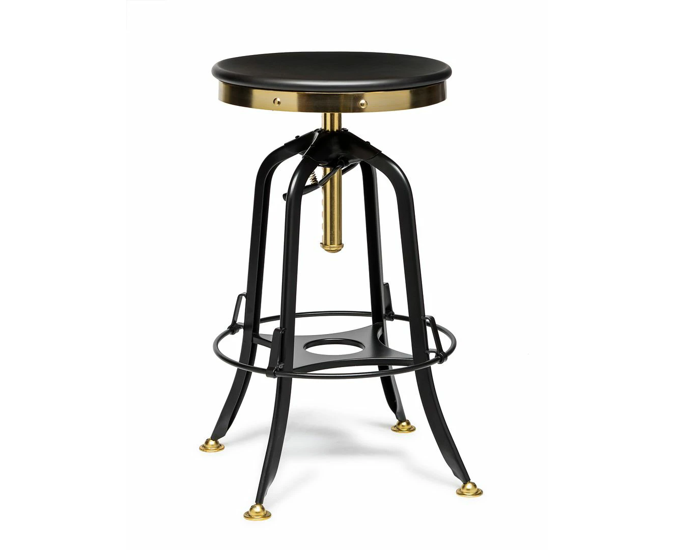 Industrial Wooden Height Adjustable Swivel Bar Stool - Gold Black