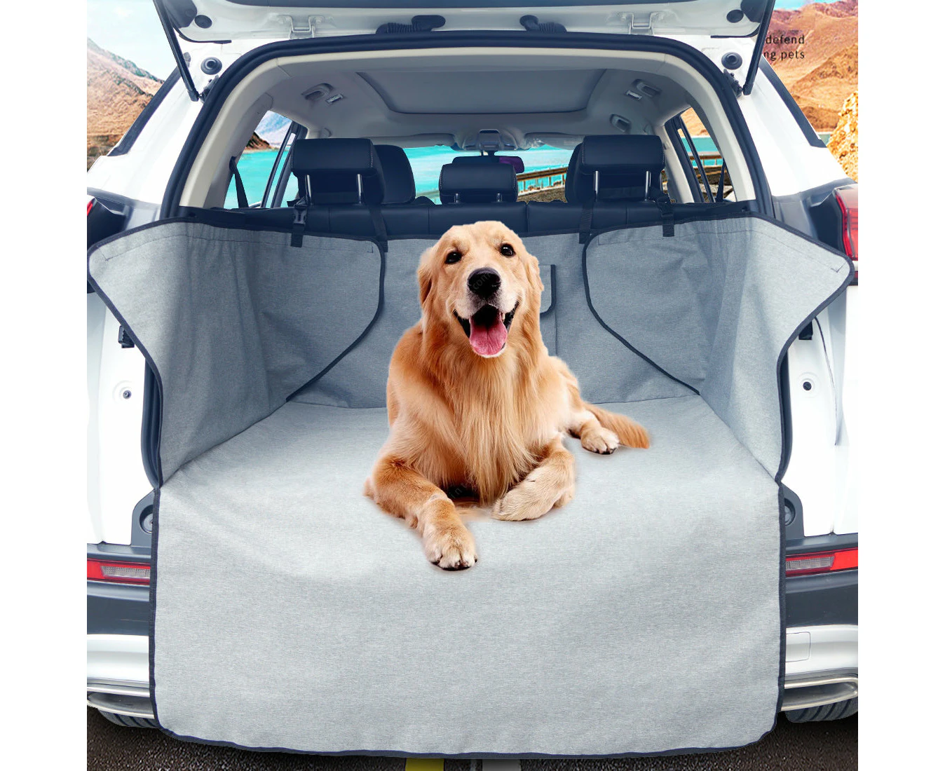 Ondoing Grey Dog Car Boot Cover SUV Liner Trunk Rear Cargo Hammock Waterproof Protector