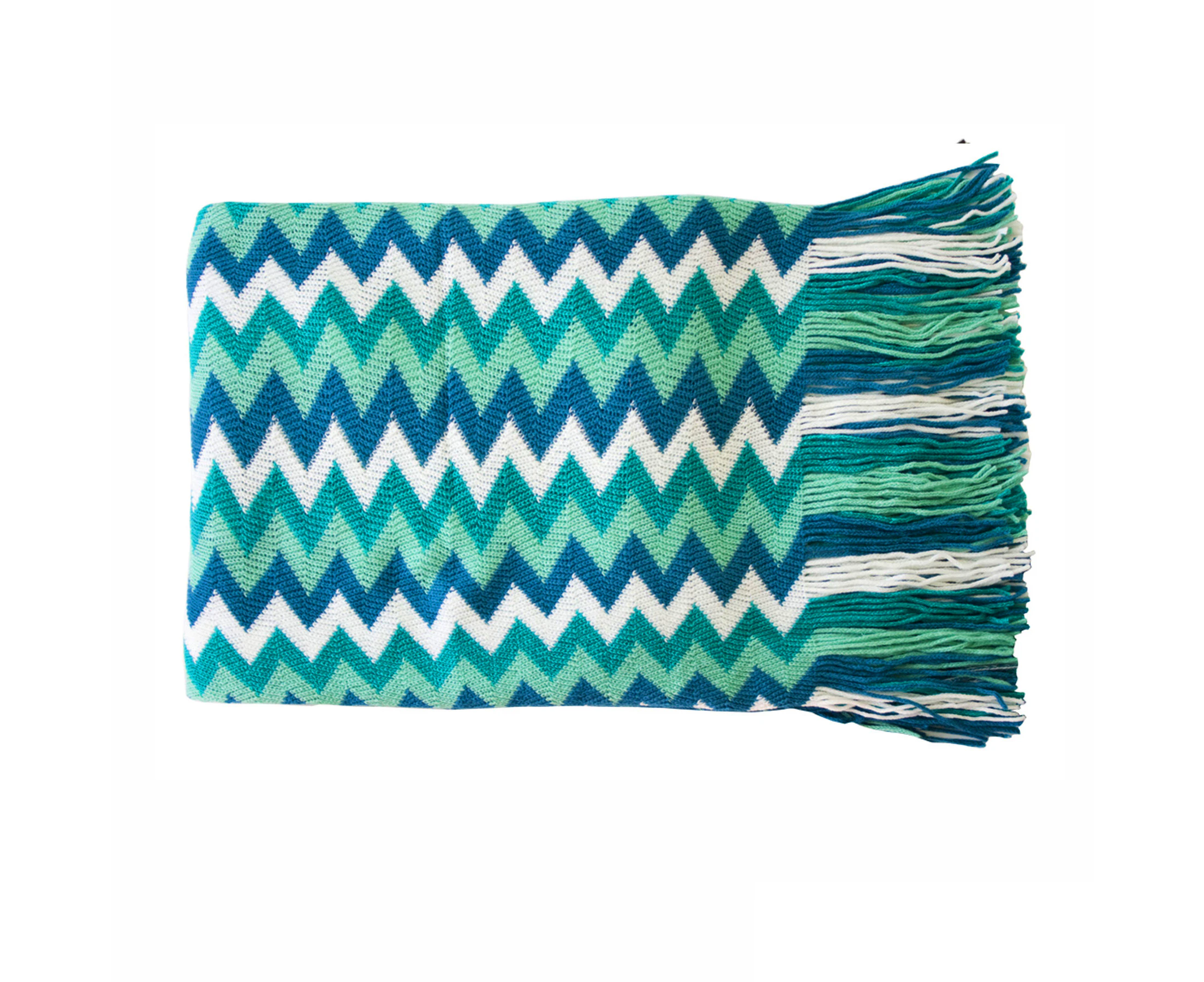 IDC Homewares Chevron Knitted Throw Blue Multi