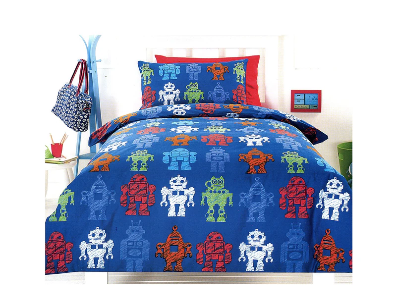 Robotic Blue Quilt Cover Set Single