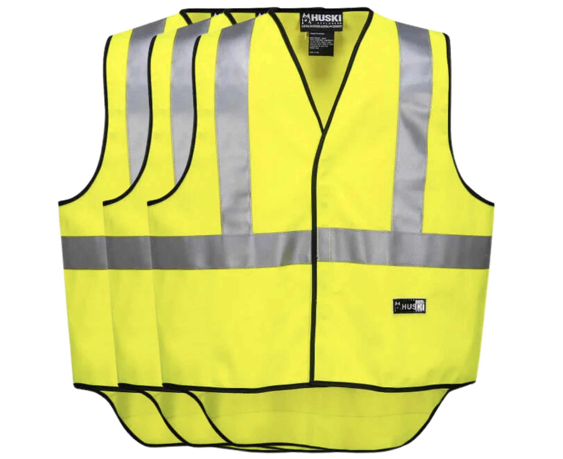 3x HUSKI Hi Vis Patrol Vest 3M Tape Safety Workwear High Visibility Bulk - Yellow