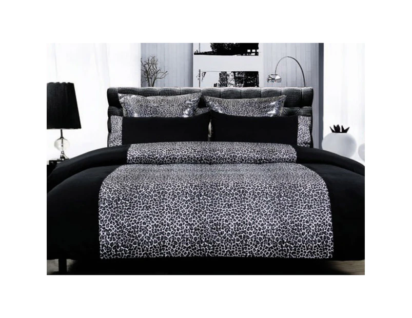 Leopard Quilt Cover Set Black Super King