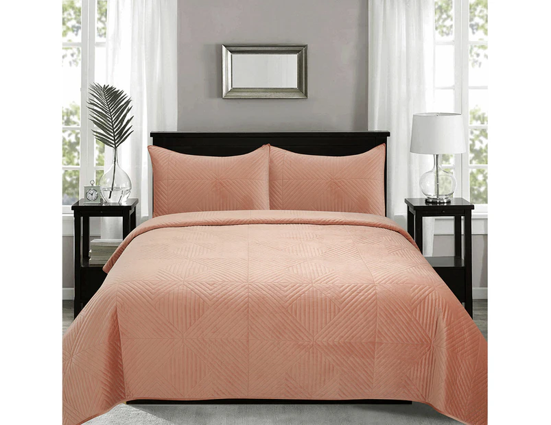 J.Elliot Home Merida Clay Pink Velvet Quilted Coverlet Set Queen/King