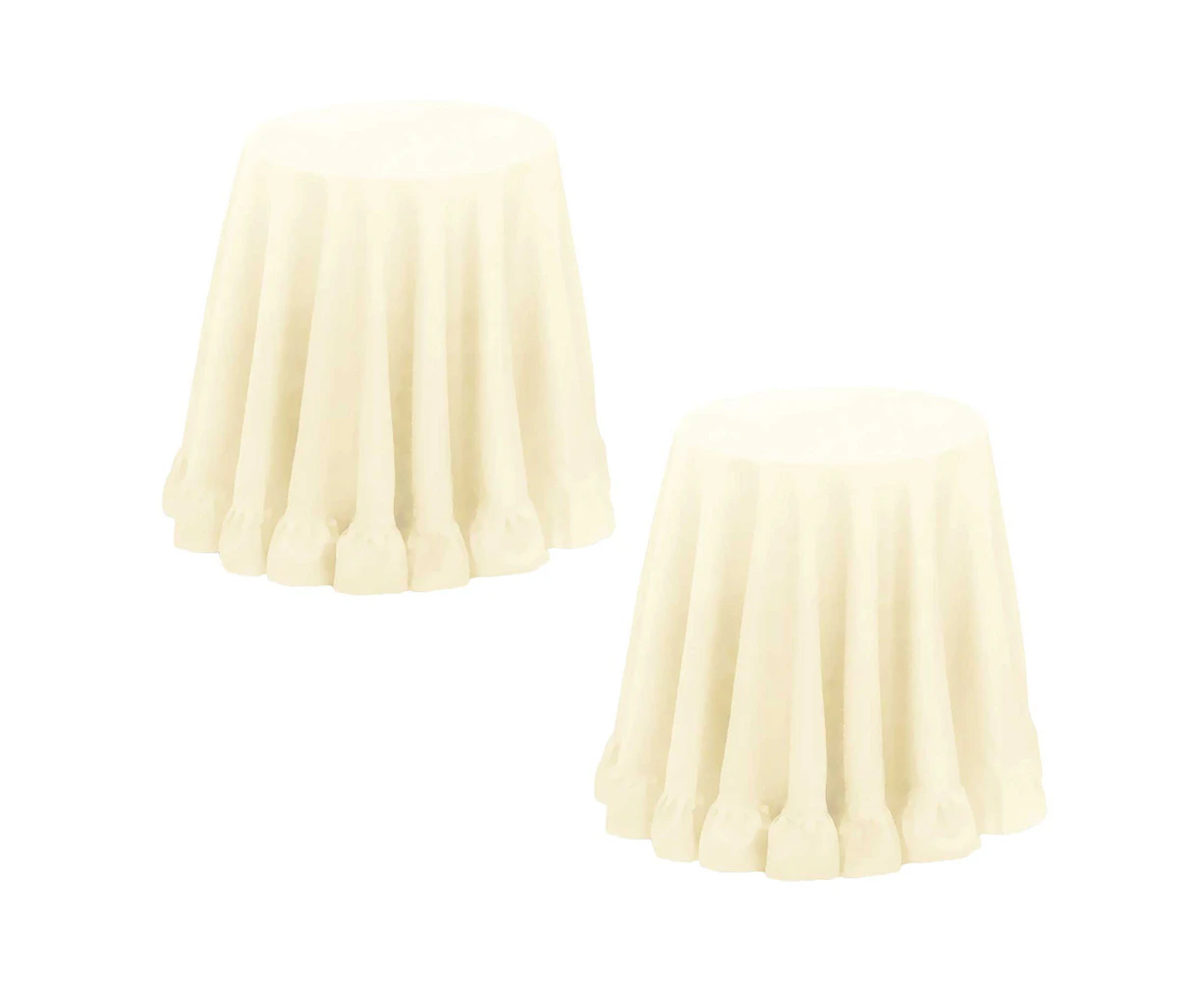 Set of 2 Round 180cm Ruffled Table Cloth Cream