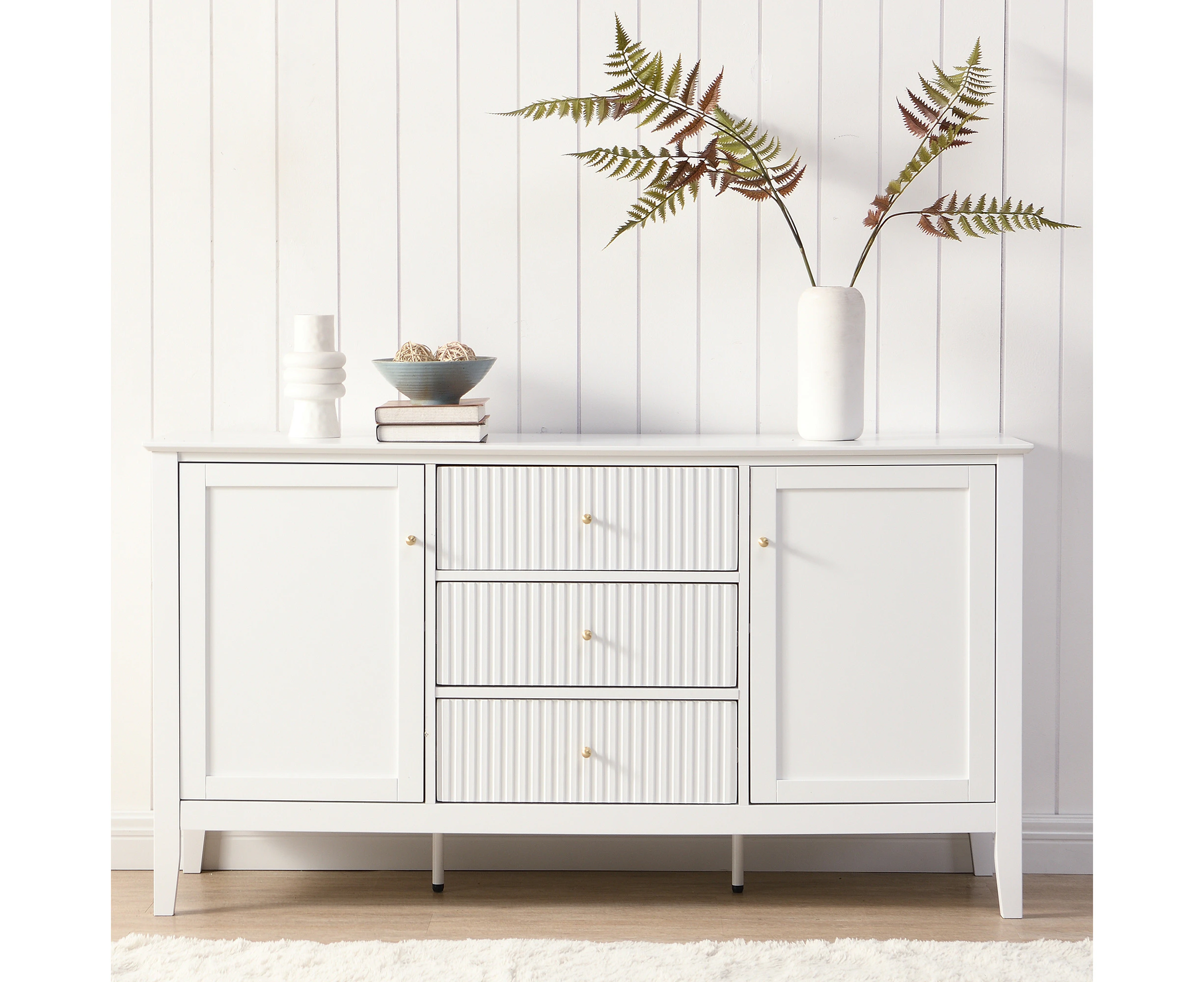 Zara Fluted 3 Drawer 2 Door Buffet - White