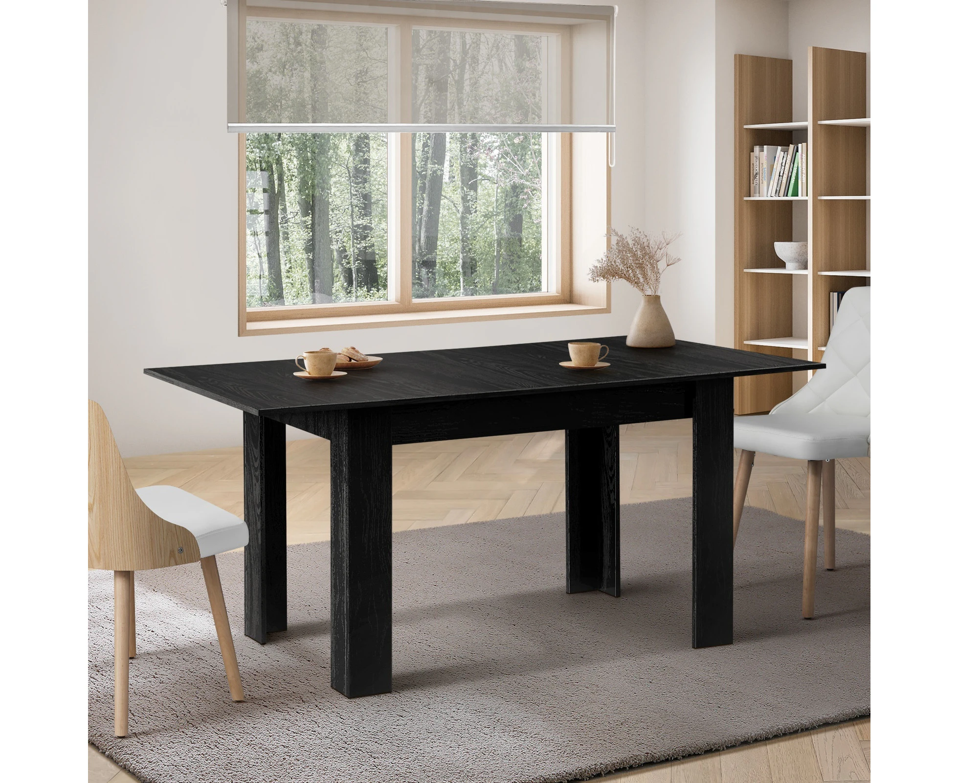 Oikiture 160cm Extendable Dining Table Kitchen Restaurant Cafe Table Black