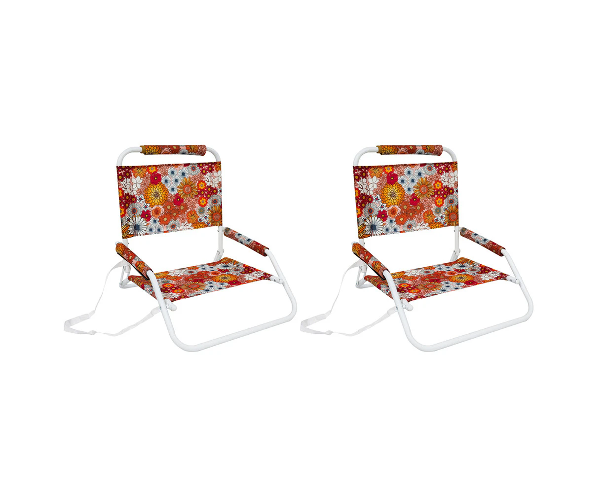 2x Good Vibes Beach Chair Foldable w/White Frame Retro Summer Print 60x58x50cm