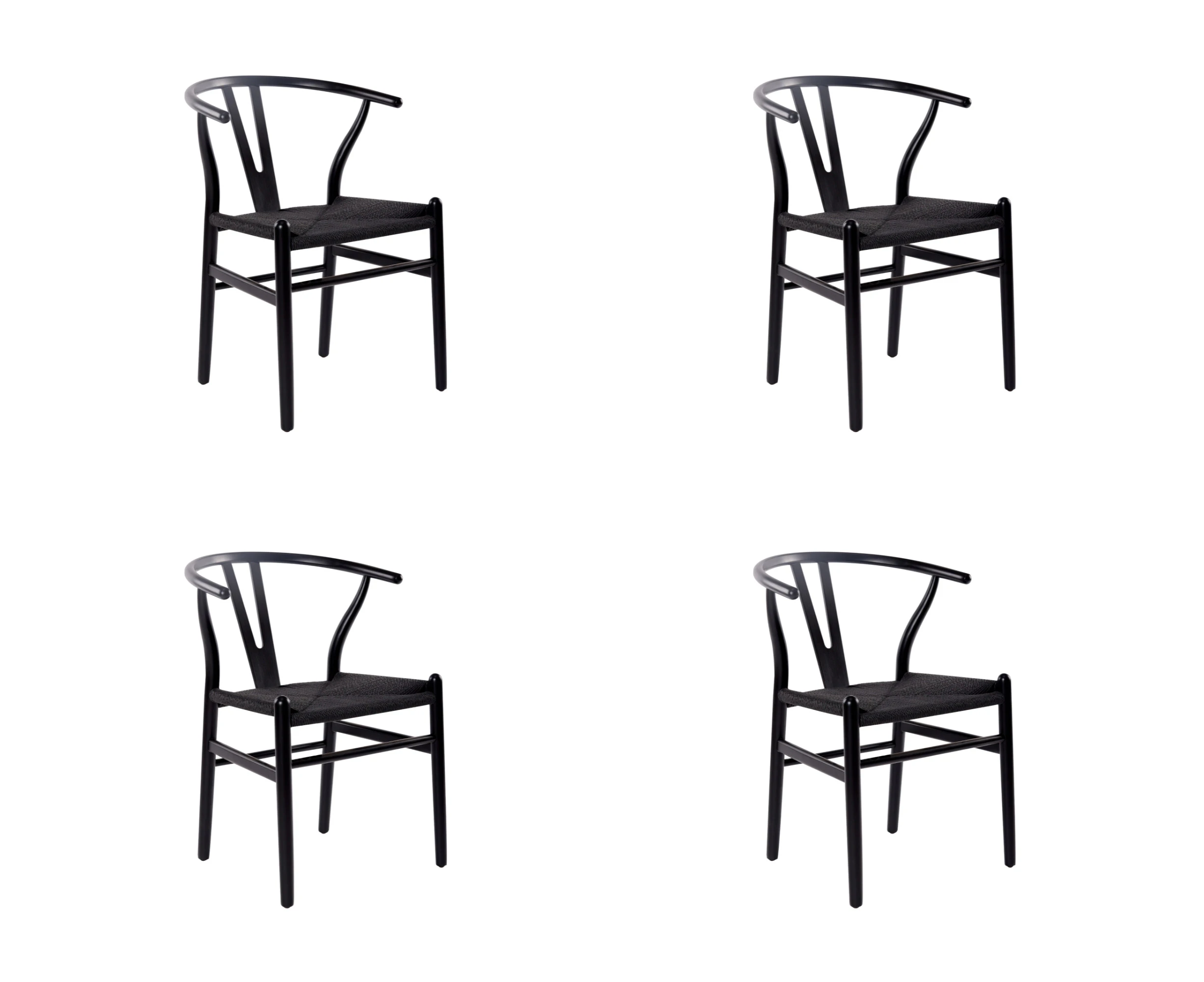 Ark Wishbone 4pc Set Dining Chair Replica Hans Wenger Beech Timber Wood Black