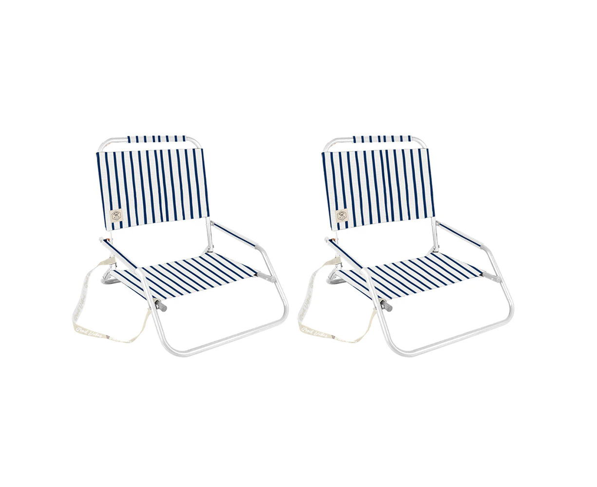 2x Good Vibes Beach Chair Foldable W White Fram Mediterranean Print 60x58x50cm