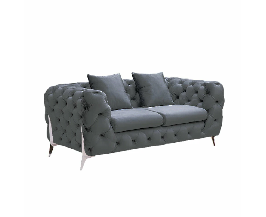 Grand Tufted Lounge - Dark Grey Velvet - Silver Legs