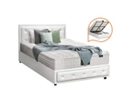 Oikiture Bed Frame King Single Gas Lift Storage with Mattress White ENZO