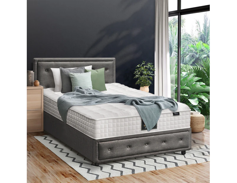 Oikiture Bed Frame King Single Gas Lift Storage with Mattress Grey ENZO