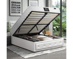 Oikiture Bed Frame King Single Gas Lift Storage with Mattress White ENZO