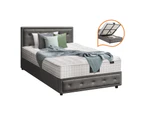 Oikiture Bed Frame King Single Gas Lift Storage with Mattress Grey ENZO