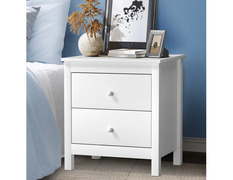 Oikiture Bedside Table Nightstand Side End Table Storage Cabinet 2 Drawers White