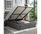 Oikiture Bed Frame King Single Gas Lift Storage with Mattress Grey ENZO