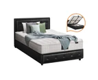 Oikiture Bed Frame King Single Gas Lift Storage Mattress Base Black Leather