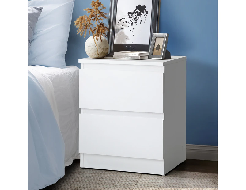 Oikiture Bedside Table Nightstand 2 Drawers Side End Table Storage Cabinet White