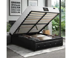 Oikiture Bed Frame King Single Gas Lift Storage Mattress Base Black Leather