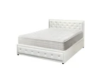 Oikiture Bed Frame Queen Size Gas Lift Storage Mattress Base White Leather