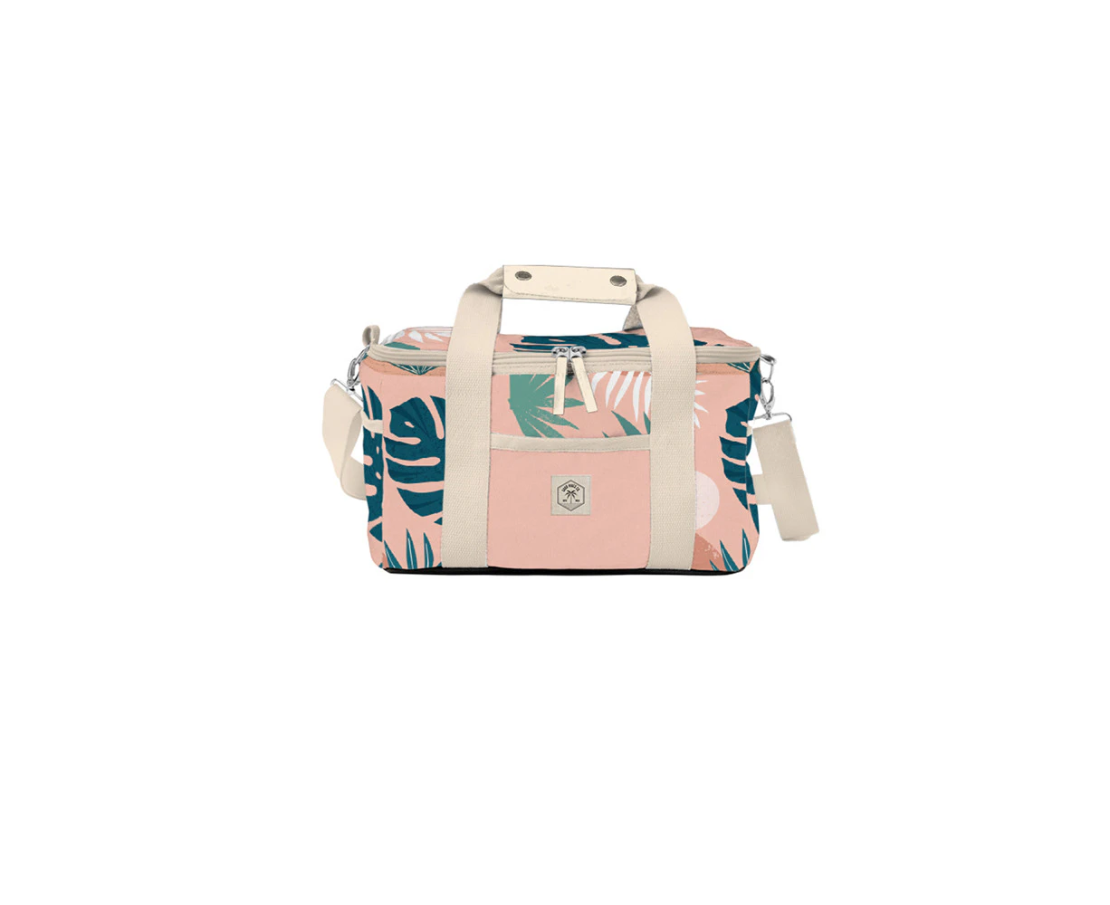 Good Vibes Deluxe 15 Can Outdoor Camping Cooler Bag Blush Palm Print 20x34x20cm