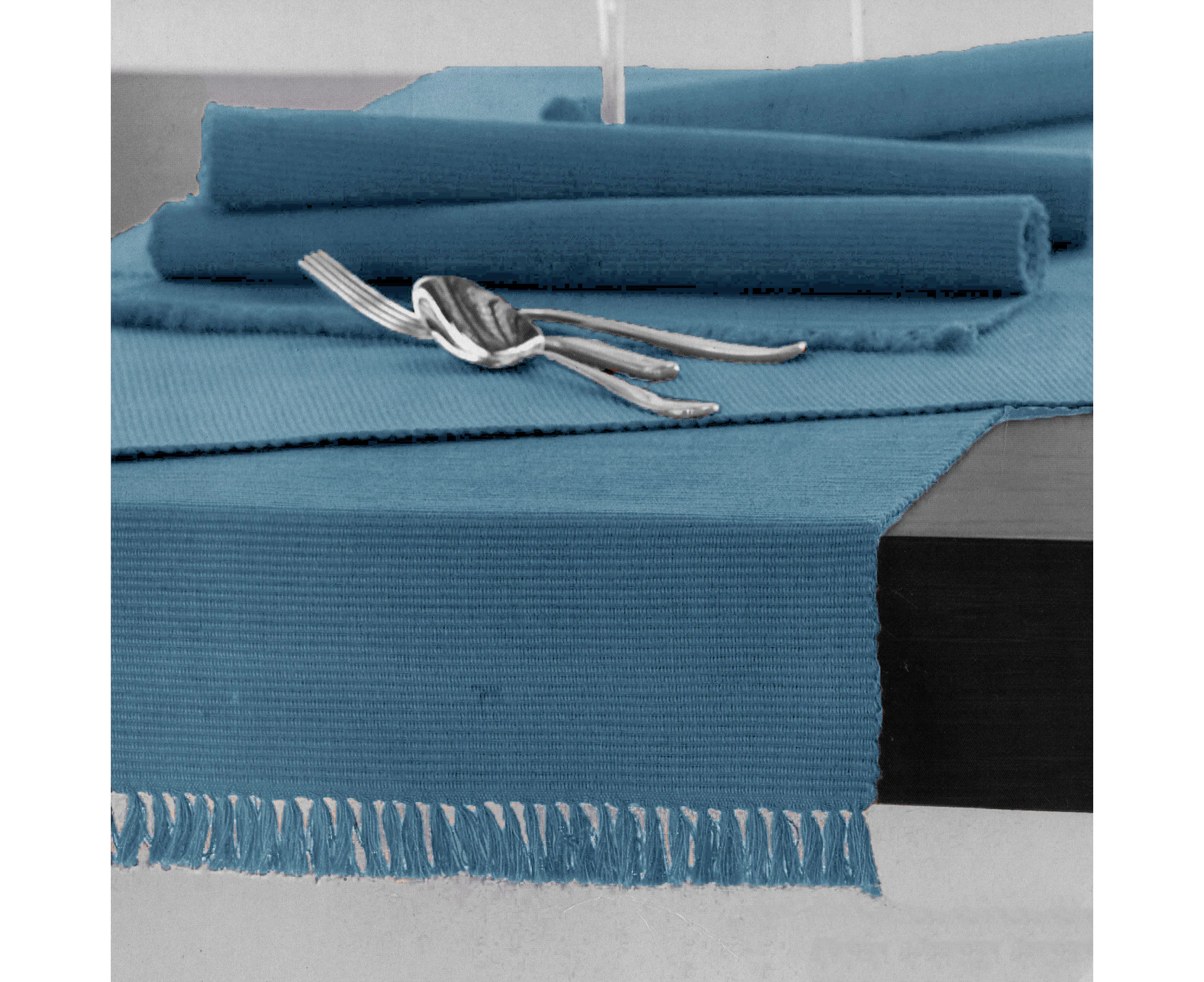 100% COTTON Ribbed Table Runner Dusk Blue 45 x 150cm