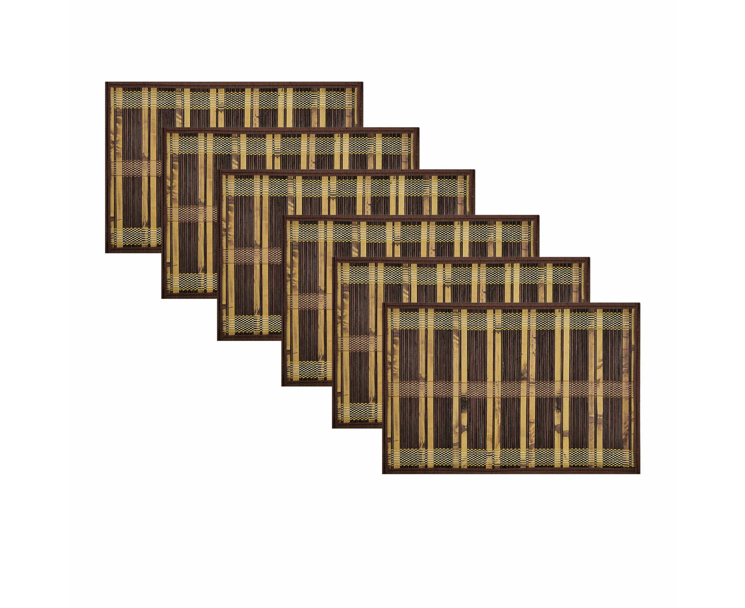 Set of 6 Natural 2 Tone Bamboo Table Placemats 30 x 45cm