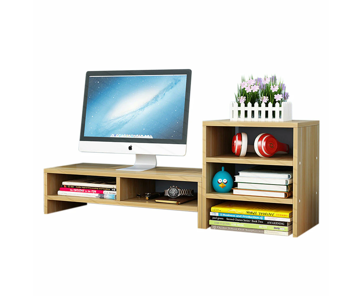 Wooden Desk Monitor Riser Stand With 3Tier Storage Shelves Desktop Bookshelf(Walnut Wood(Style 02))