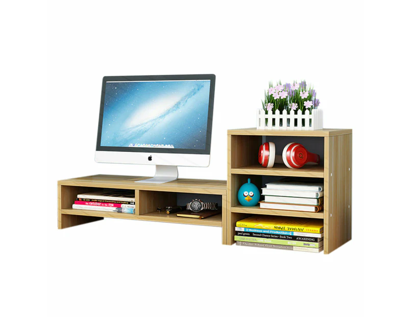 Wooden Desk Monitor Riser Stand With 3Tier Storage Shelves Desktop Bookshelf(Walnut Wood(Style 02))