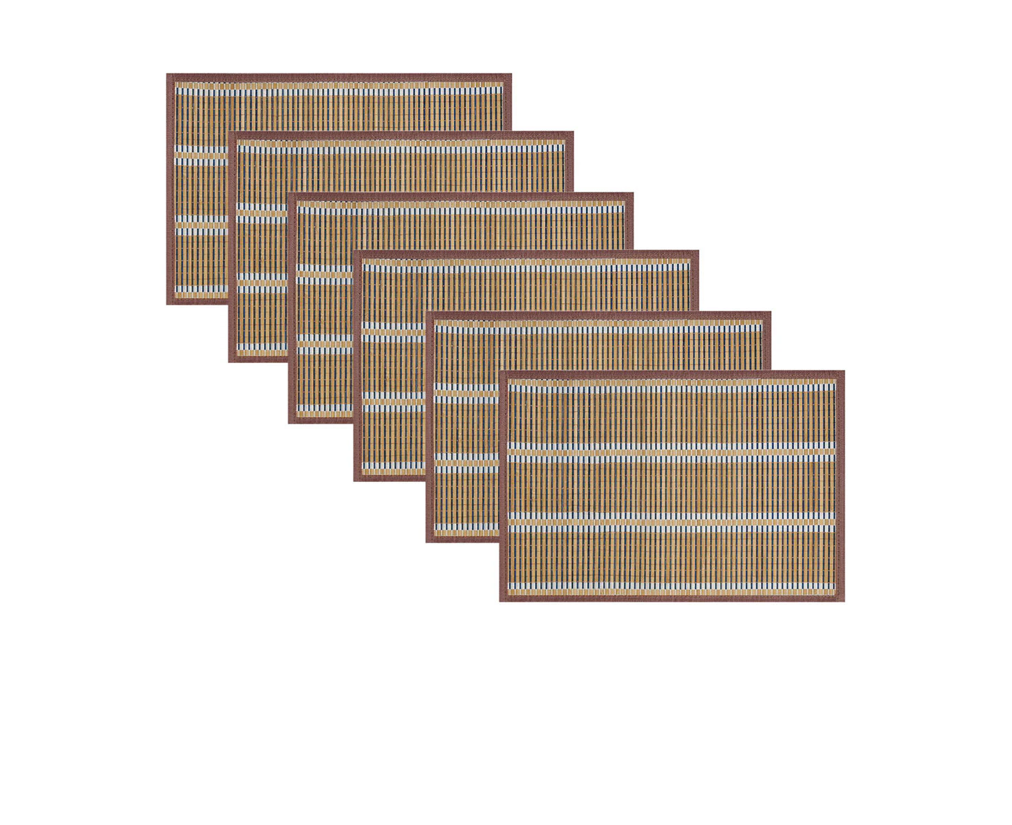 Set of 6 Victoria Bamboo Table Placemats 30 x 45cm Light Brown/Silver