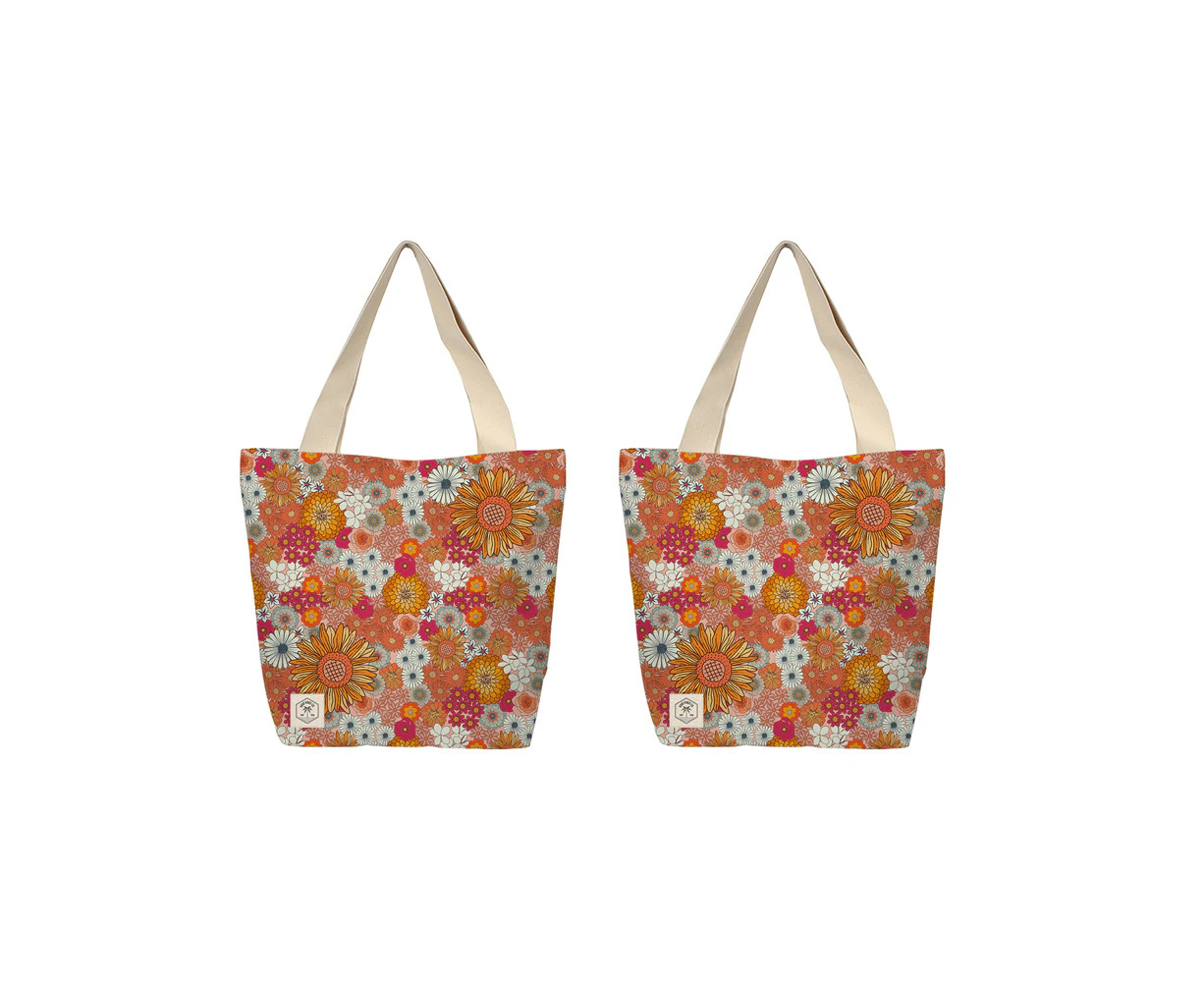 2x Good Vibes Beach Bag  w/Inner Pocket Zip Clsure Retro Summer Print 50x42x15cm