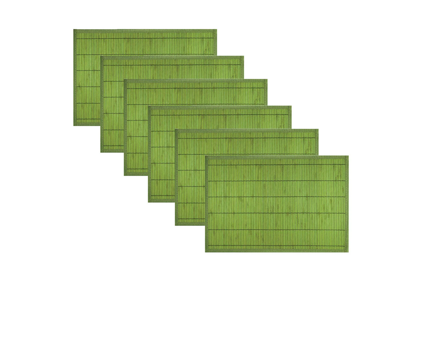 Set of 6 Narrow Slat Bamboo Table Placemats 30 x 45cm Green