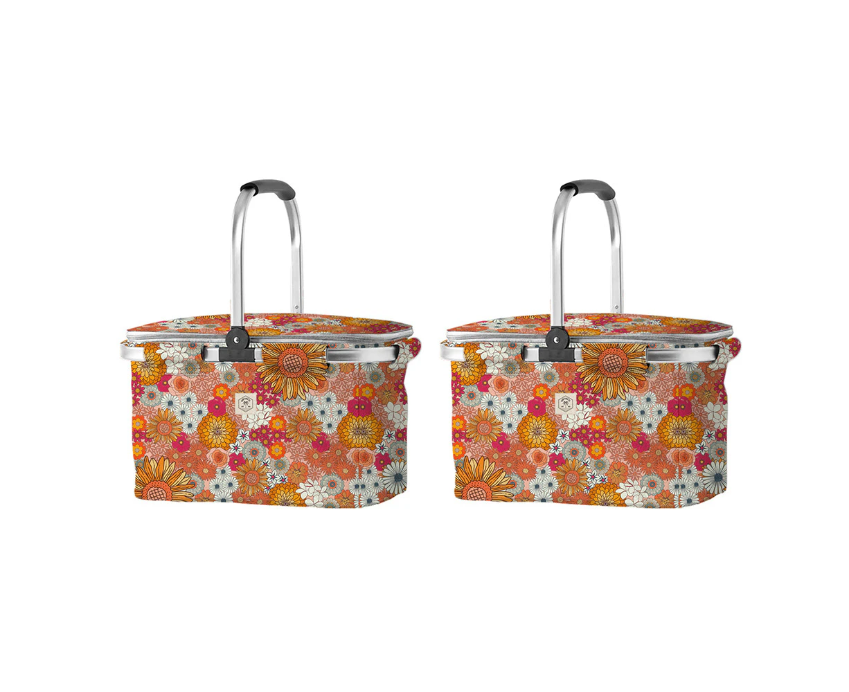 2x Good Vibes Durable Portable Market Cooler Bag Retro Summer Print 46x25x26cm