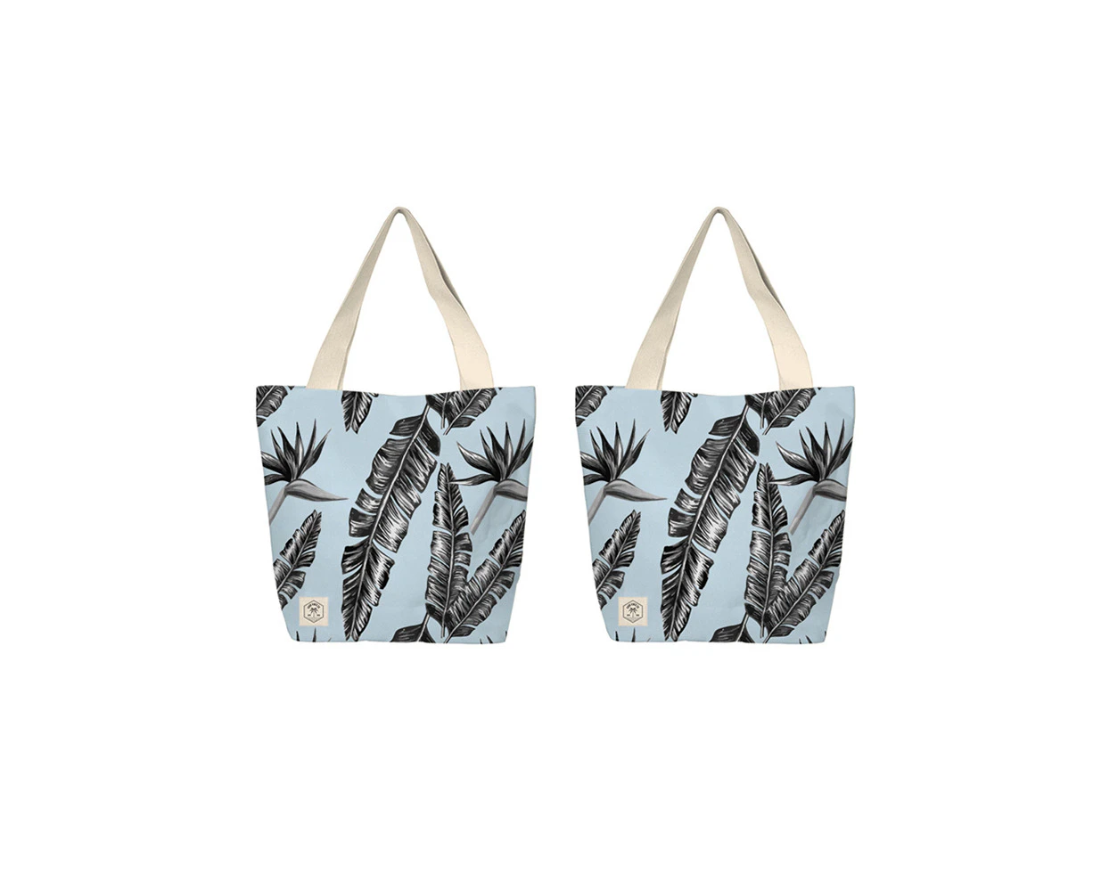 2x Good Vibes Beach Bag  w/Inner Pocket Zip Closr Sorrento Palm Print 50x42x15cm