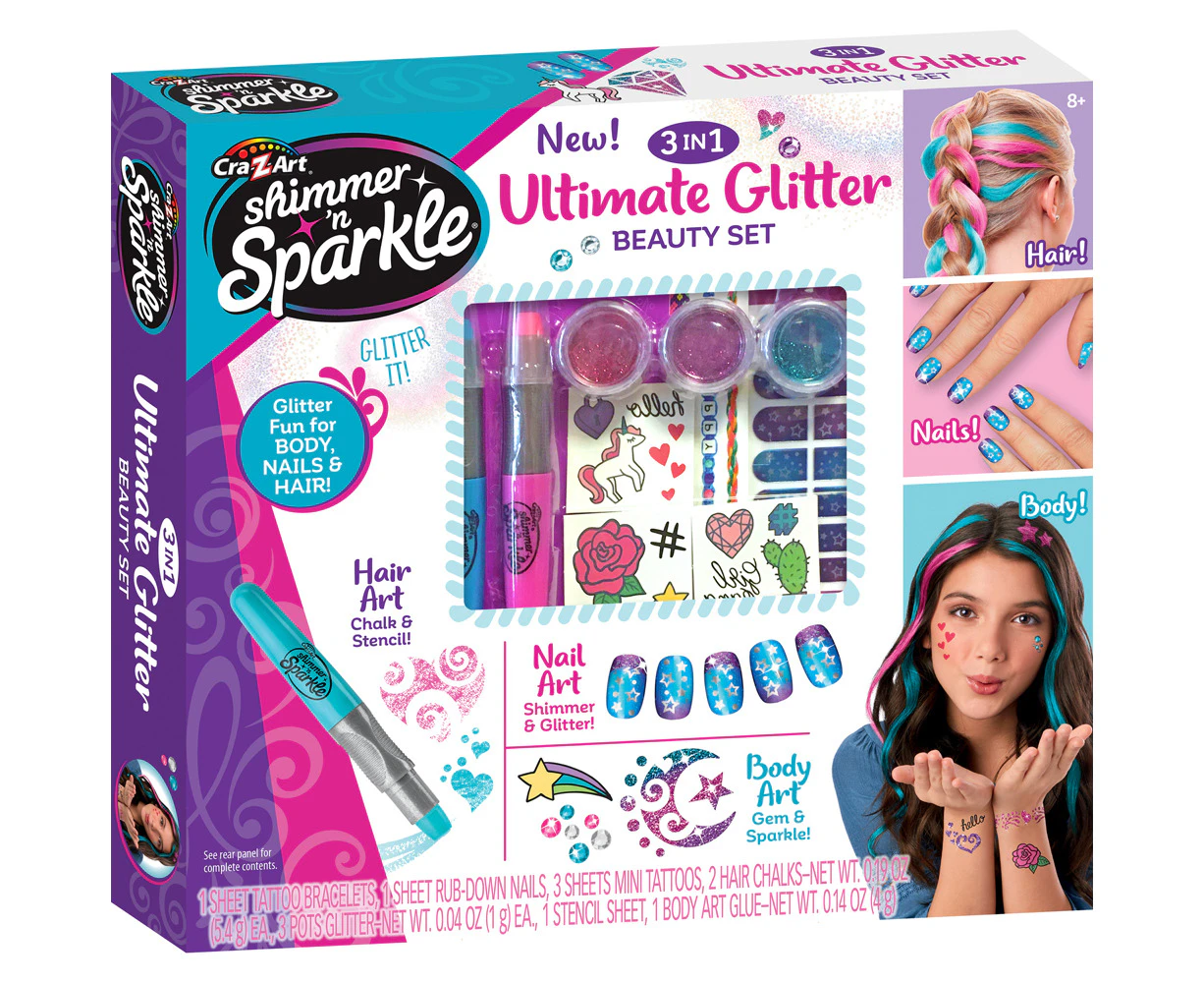 Shimmer 'n Sparkle Kids/Children 3in1 Ultimate Glitter Beauty Craft Kit Set 8y+