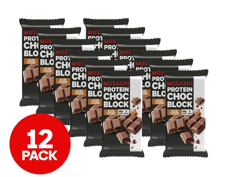 12 x Musashi Protein Choc Block Salted Caramel Block 120g