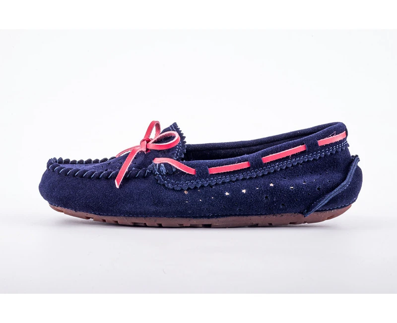 UGG Women  Drive Slip-On Loafer Causal Shoes Moccasin Genuine Leather Flat Shoes Hollow Breathable-Navy