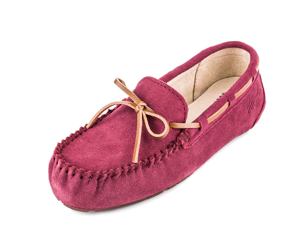 UGG Women  Slip-On Loafer Causal Shoes Moccasin Genuine Leather Flat Shoes-Burgundy